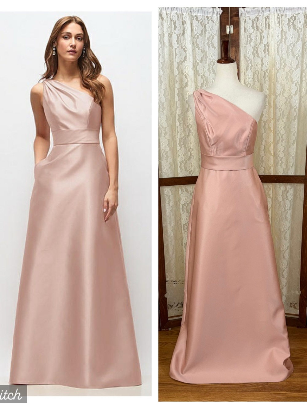 Beautiful New Alfred Sung One-Shoulder Satin Twill A-Line Gown